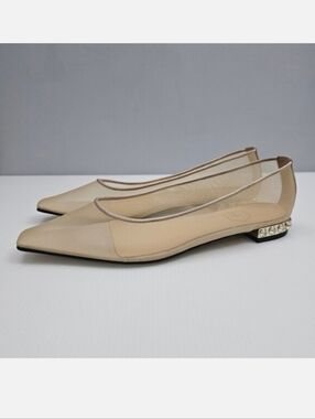 Nalebe Aurum Crystal Flat Womens EU 40 Champagne Mesh Square Toe Italian Luxury
